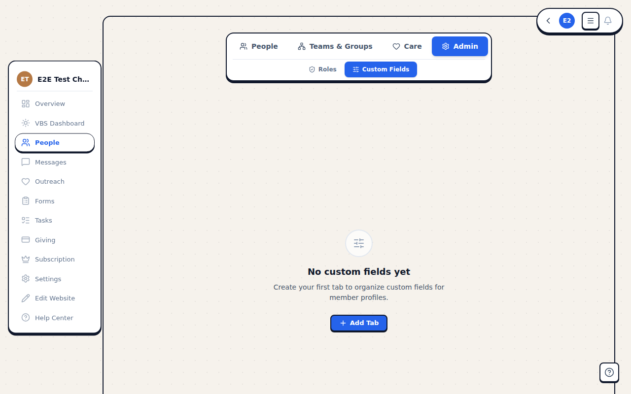 Custom Fields admin page