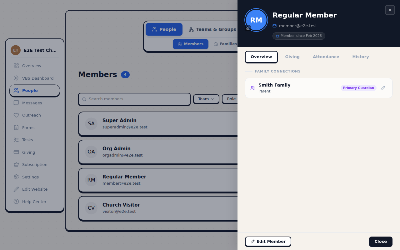 Member detail panel showing profile information