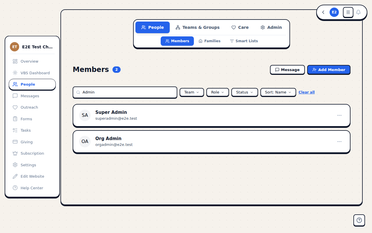 Search results filtered by name