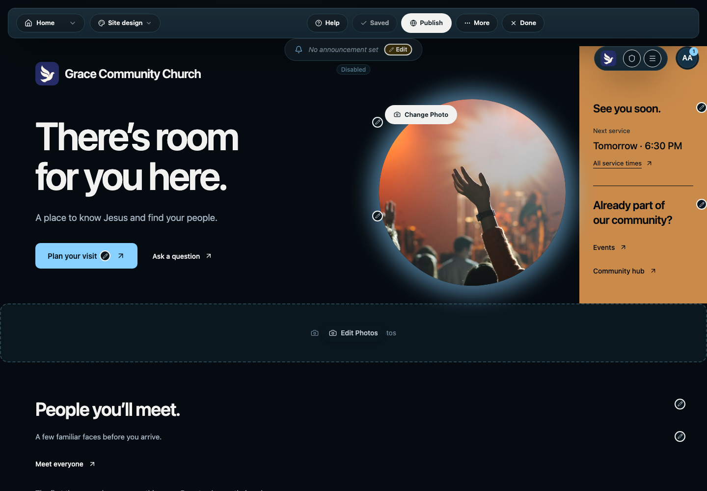Website toolbar with separate Save draft and Publish buttons